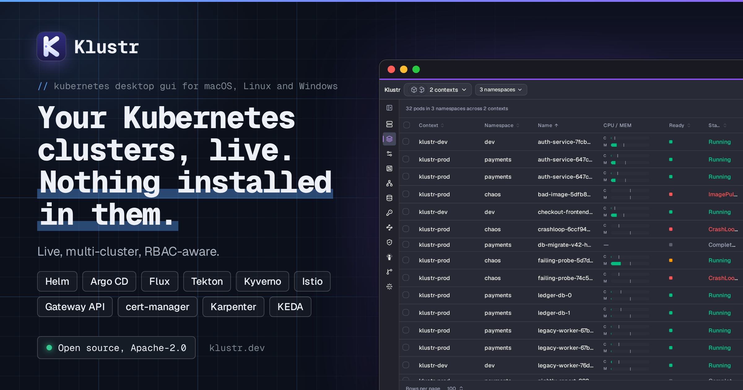 Klustr — a fast, native Kubernetes desktop client